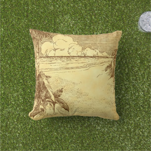 Almofada Vintage Tropical Palm Tree Beach Rustic Browtic