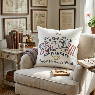 Almofada Vintage USA Patriotic Flags Liberty Bell Throw Pil