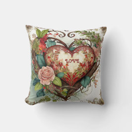 Almofada Vintage Valentine's Day Love Heart Floral Pillow