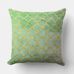 Almofada Vintage Verde Seafoam Dourado de Quatrefoil
