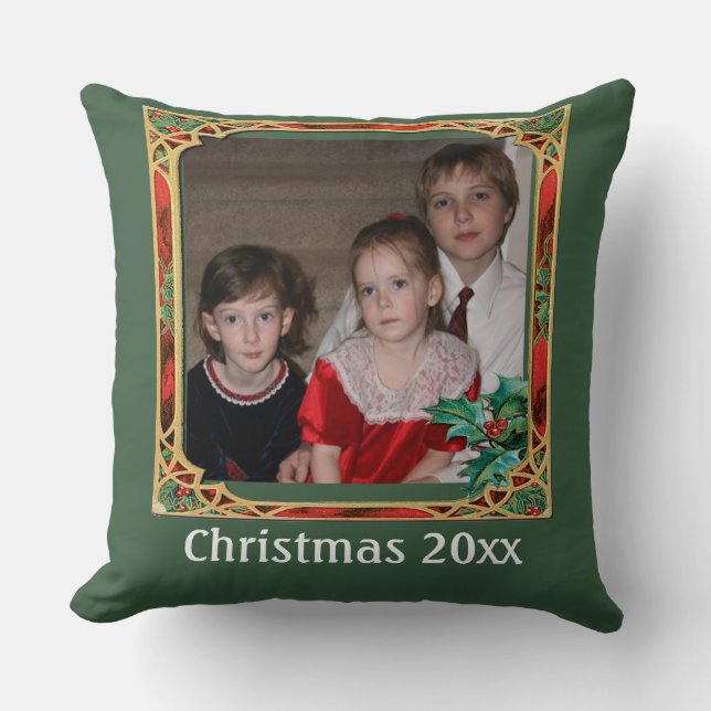 Almofada Vintage Vidro Estido Foto Frame Vermelho Verde (Frente)