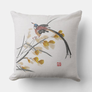 Almofada Vintage Watercolor Autumn Leaves & Bird