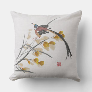 Almofada Vintage Watercolor Autumn Leaves & Bird Threads