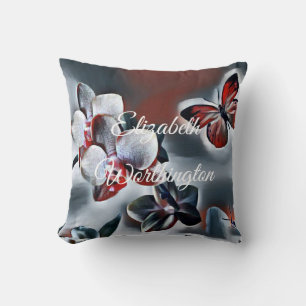 Almofada Vintage Watercolor de Cinza Vermelha Branca, Flor
