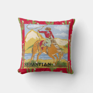 Almofada Vintage Western Cowboy em Bucking Horse