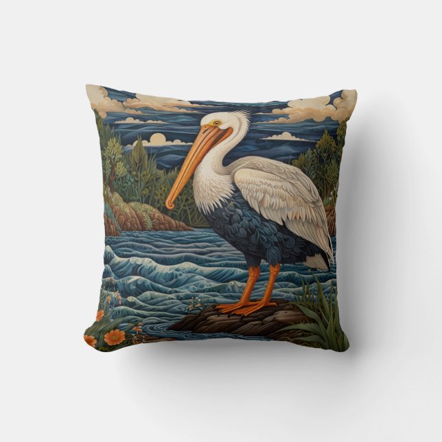 Almofada Vintage white sea aves-do-mar pelicano (Frente)
