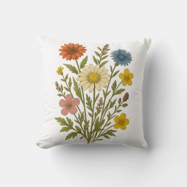 Almofada Vintage Wildflower cotton throw pillow (Frente)