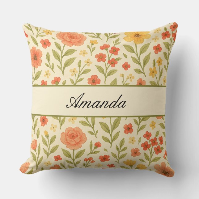 Almofada Vintage Wildflower Patterno Name (Frente)