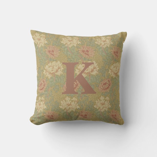 Almofada Vintage William Morris Blue Rust Chrysanthemum (Frente)