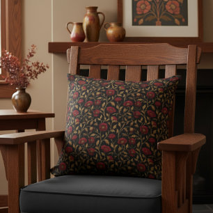 Almofada Vintage William Morris Floral Vermelho Dourado Pap