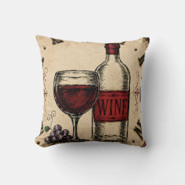 Almofada Vintage Wine Bottle and Glass Rustic Vineyard 