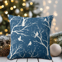 Vintage Winter Sky White Birds Snowflakes