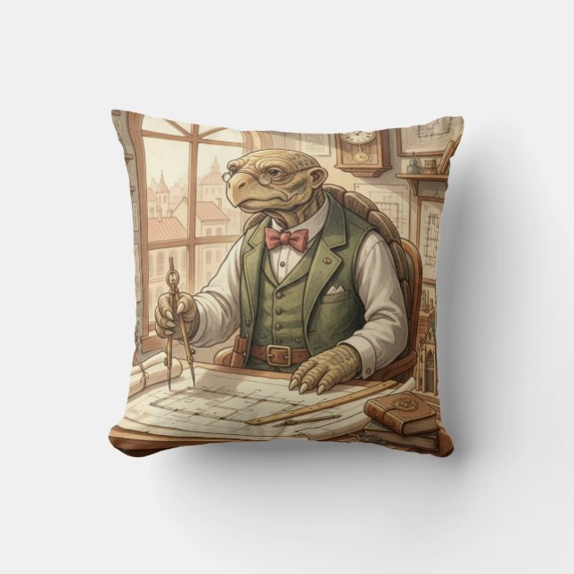 Almofada Vintage Wise Turtle Architect Throw Pillow (Frente)