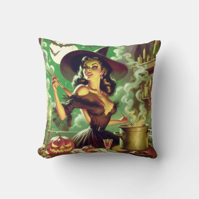 Almofada Vintage Witch Halloween Pin-Up (Frente)