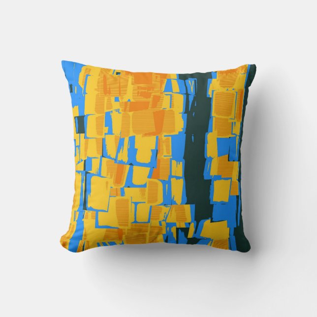 Almofada Vintage Yellow Blue Abstrato Art Deco (Frente)