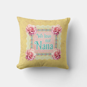 Almofada Vintage Yellow Dourado Damask Pink Rose Personaliz