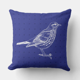 Almofada VINTAGEM DESIGN Real Azul PÁSSARO Travesseiro deco