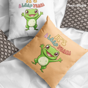 Almofada Vintagem Moderna de Sapo Feliz e Feliz Ano de Leap