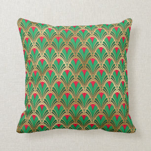 Almofada Vintagem Verde Dourada de Luxo Vermelho Elegante A