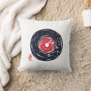 Almofada Vinyl Record Retro Grunge With Sakura Blossoms