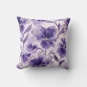 Almofada Violet Floresce Aquarela Flores Roxas Pintadas