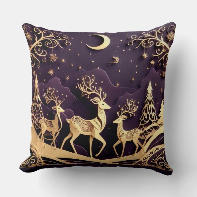 Almofada Violet Winter Whimsy – Moonlit Deer Christmas (Frente)