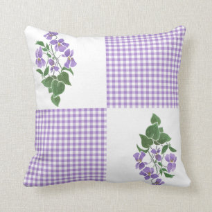 Almofada Violetas pintados à mão no guingão branco, malv