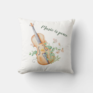 Almofada Violin Floral Music is Peace Custom Pillow Cover 