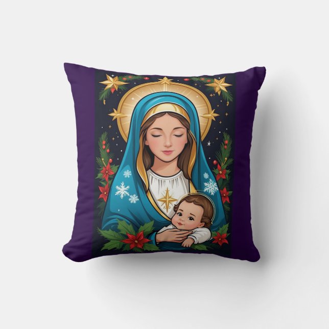 Almofada Virgem Católica Romana Cristã Maria Natal (Frente)
