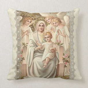 ALMOFADA "VIRGEM MARIA COM ANJOS & BEBÊ JESUS