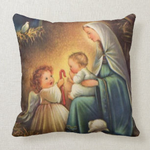 Almofada Virgem Maria do Natal com criança & anjo do crist