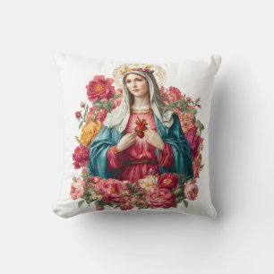 Almofada Virgem Maria Religiosa Floral Nossa Senhora Cristã