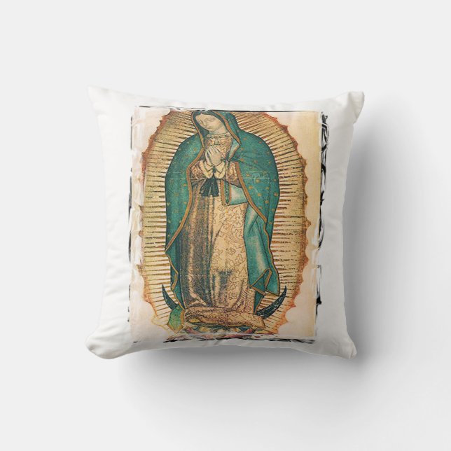 Almofada Virgen de Guadalupe com quadro áspero (Frente)