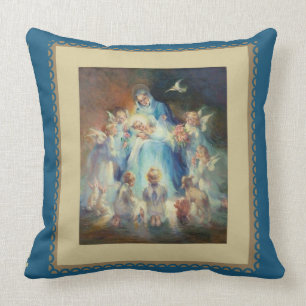 Almofada Virgin Madonna Mary com anjos de Jesus da criança
