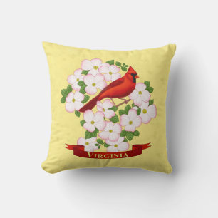 Almofada Virginia State Cardinal Bird e Dogwood Flower