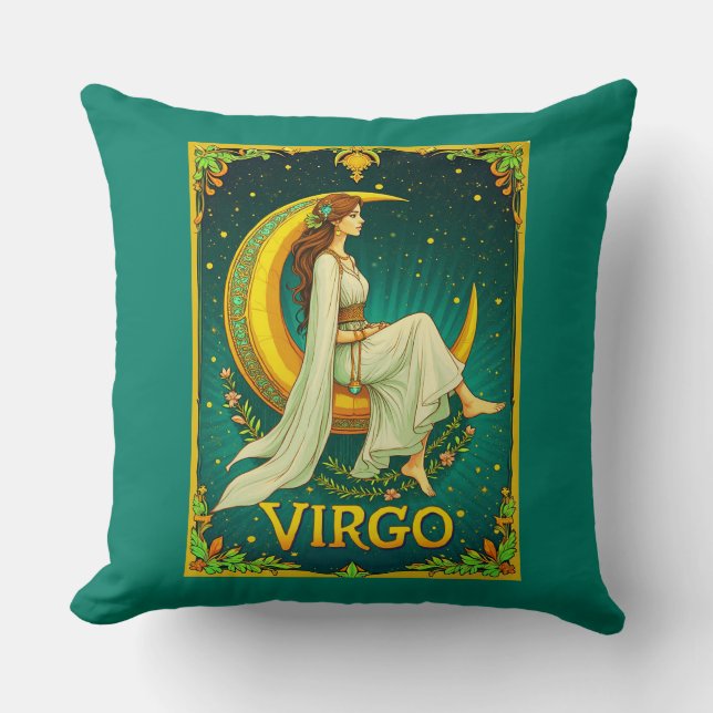 Almofada Virgo Maiden Sentado na Lua Crescente (Frente)