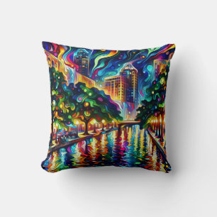 Almofada Visões vibrantes: Psicodélica San Antonio Riverwal
