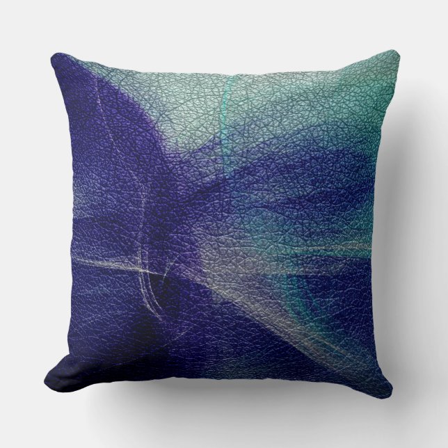 Almofada Vista de couro azul deco (Frente)