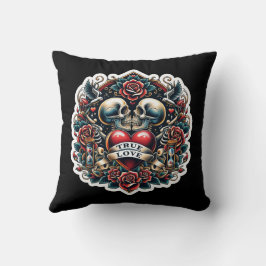Almofada Visual de Tatuagem de Coração de Esqueleto do Amor