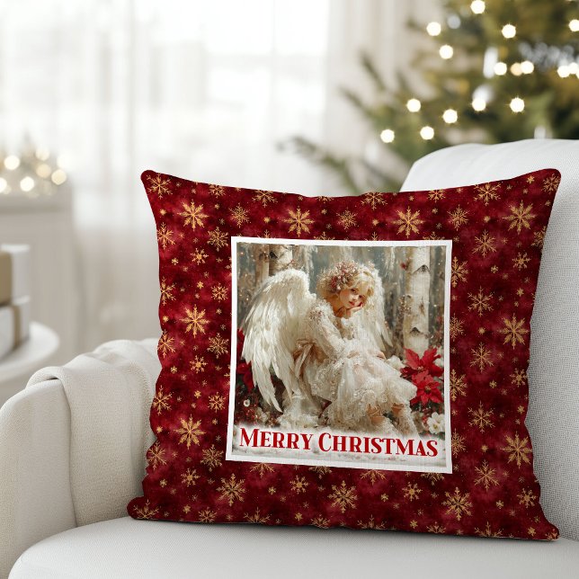 Almofada Vitoriano Angelical Natal Vermelho Dourado Acento  (Trendy Victorian Angel Red Gold Accent Christmas Pillow

)