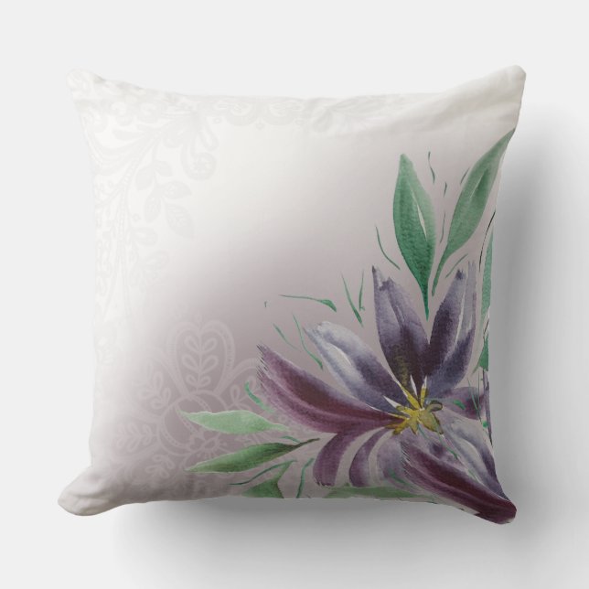 Almofada Vitoriano Roxo Lace Lotus Watercolor (Frente)