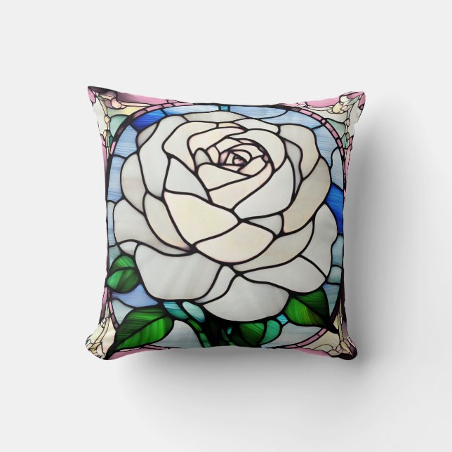 Almofada Vitraça com Rosa Branca (Frente)