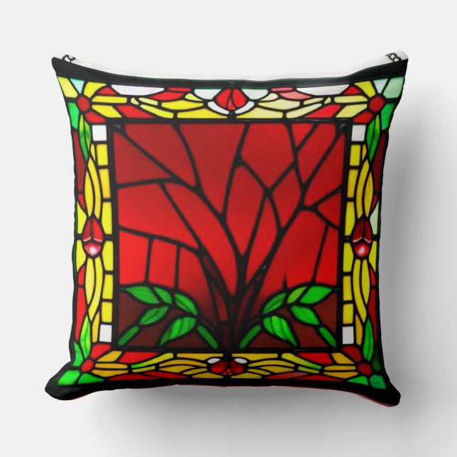 Almofada Vitral com Flor Vermelha (Frente)