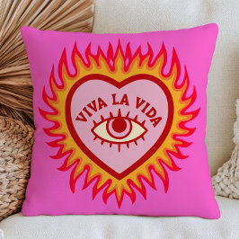 Almofada Viva La Vida Olho do Mal Coração em Chamas Rosa