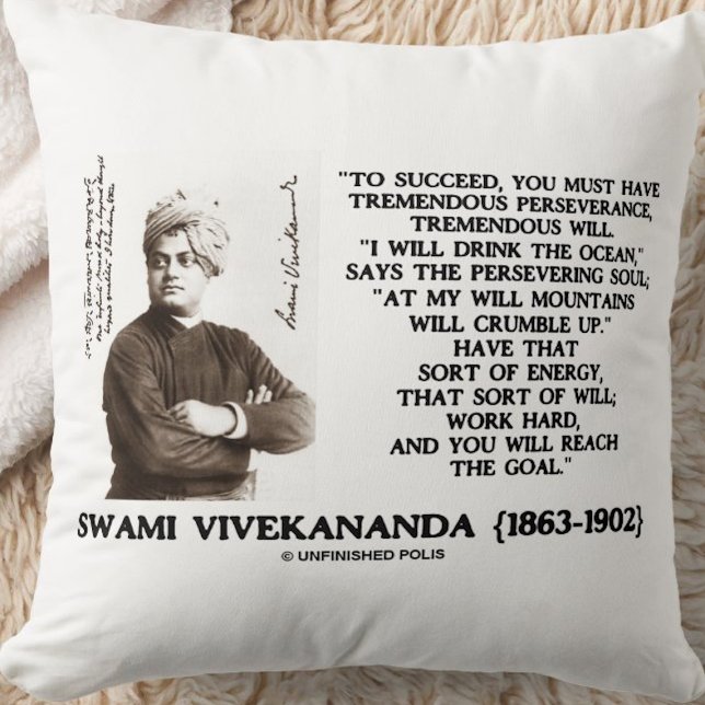 Almofada Vivekananda A Ter Perseverança Vai Alcançar (Timeless inspirational quote on success, perseverance, & energy from Swami Vivekananda)