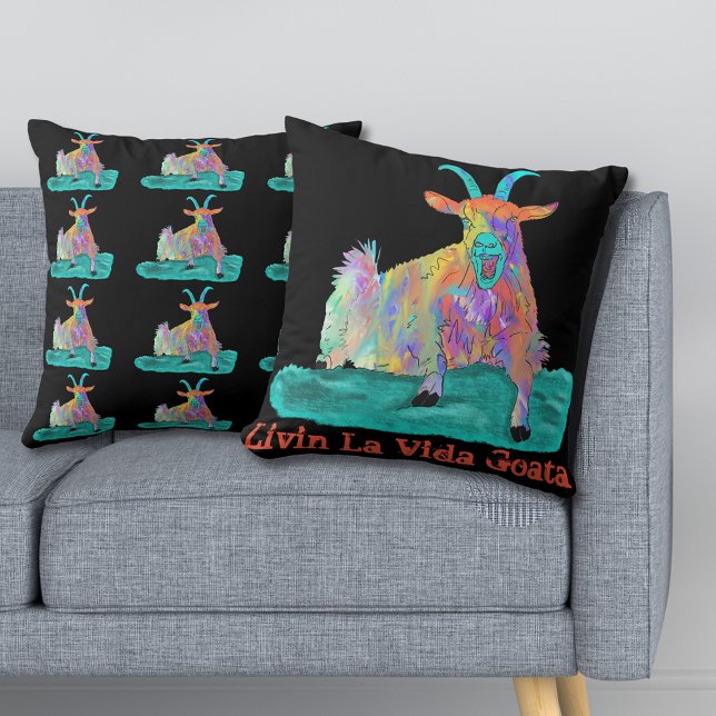 Almofada Vivendo a Vida Cabra Design de Cabra Gritando Dive (Livin la Vida goata screaming goat colorful animal art pillow)