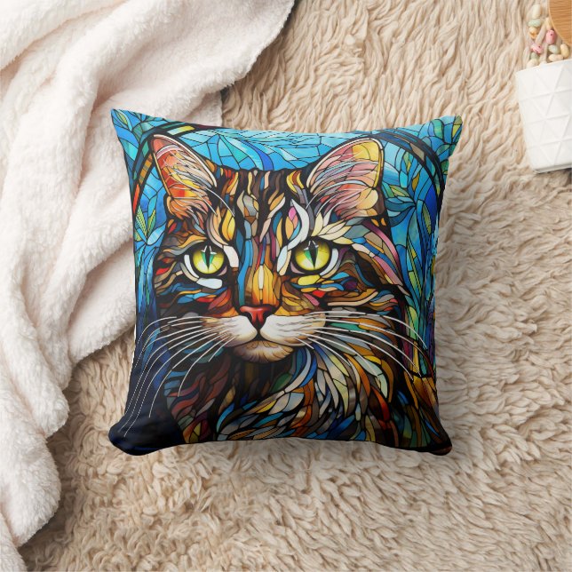 Almofada Vivid Tabby Cat Stained Glass Style (Cobertor)