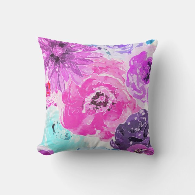 Almofada Vívido Violeta Ousado Floral Flores Rosa Roxo Chic (Frente)