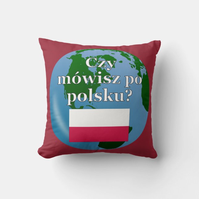 Almofada Você fala polonês? em polonês. Sinalizador e globo (Frente)