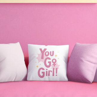 Almofada Você Vai Menina | Travesseiro Rosa Inspirador